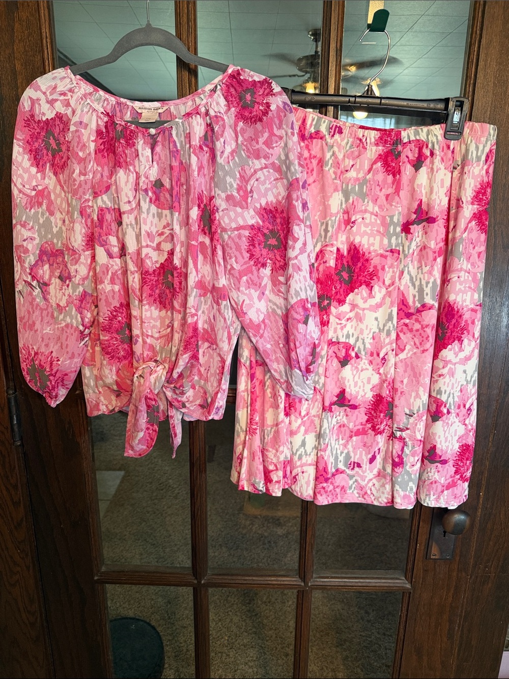 Allison Daley Petites Pink Floral Tie Front Top‎ and Skirt Set Size PM 12